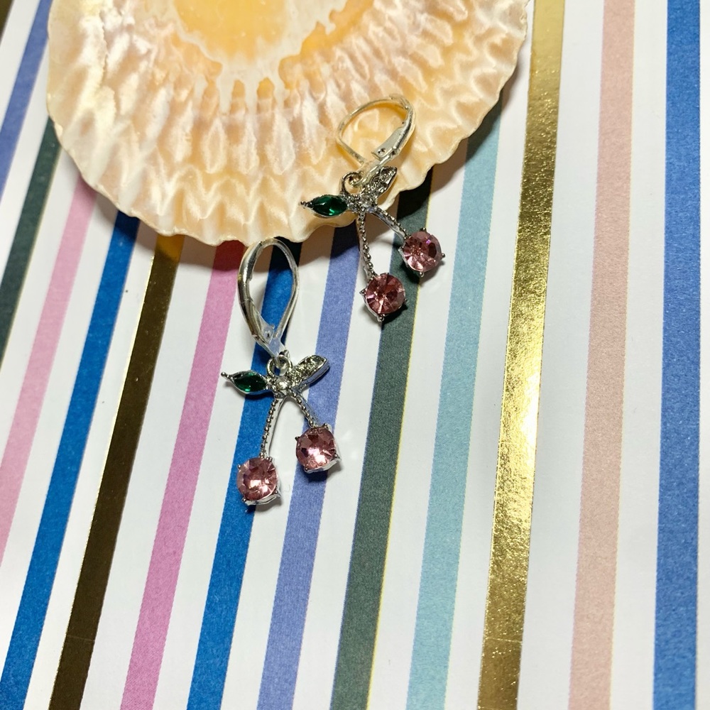 Sliver & pink cherry earrings